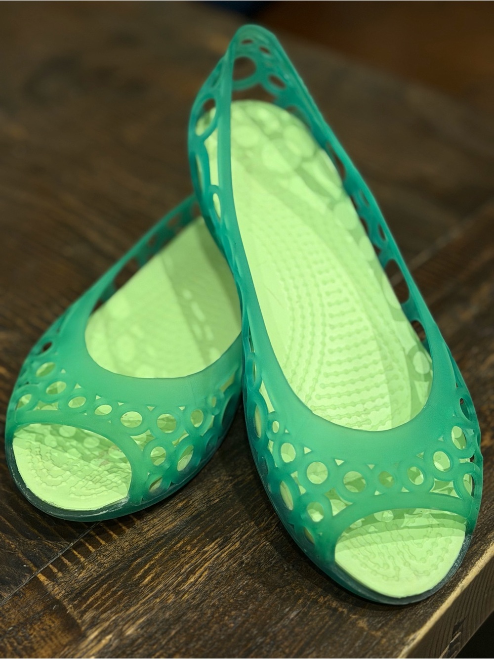 Crocs Adrina Sandals Womens 4 Green Jelly Slip-On Flats Open-toe Shoes